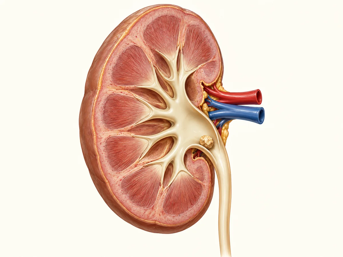Ilustración de un cálculo en el sistema renal