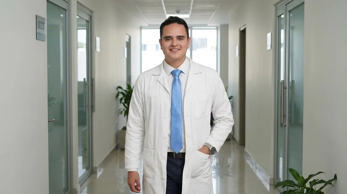El Dr. Jonathan Mireles, internista y nefrólogo, en su consultorio de Torres Médicas Angelópolis en Puebla